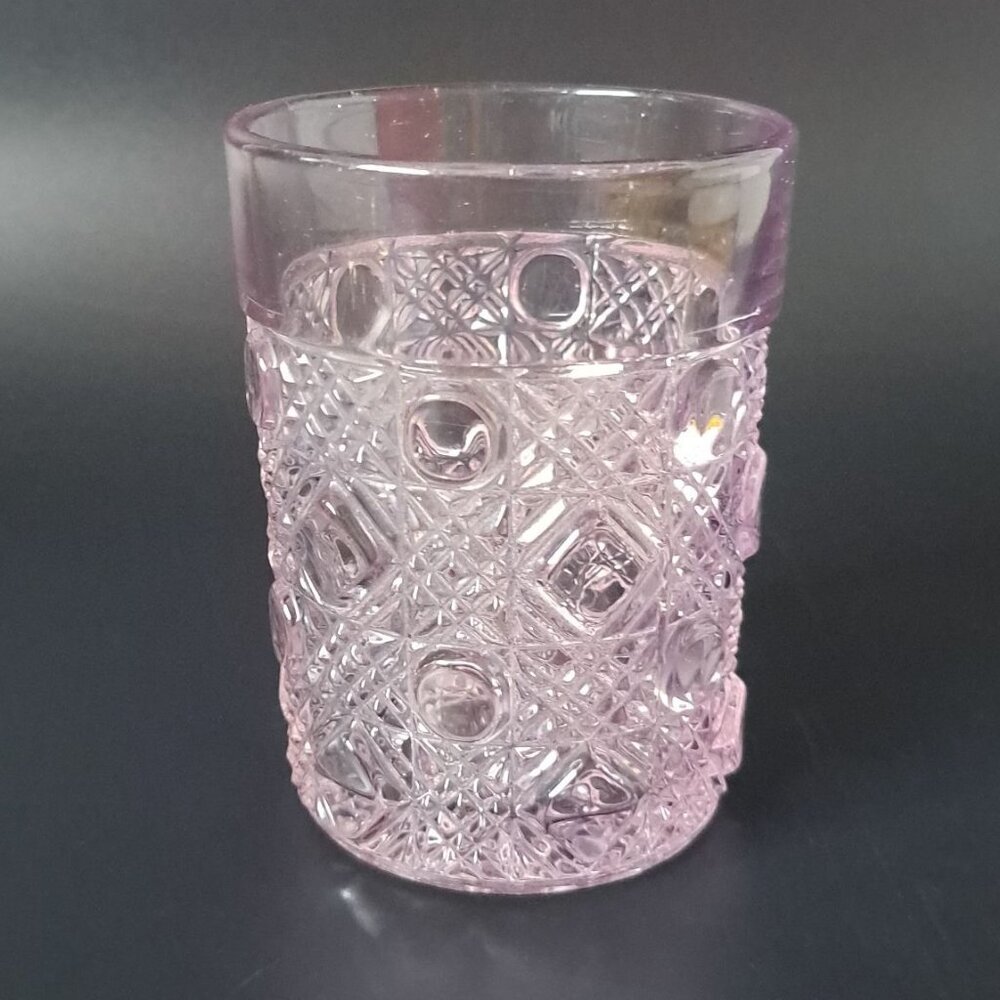 Vintage Purple Cut Glass Tumbler With Intricate Geometric Pattern